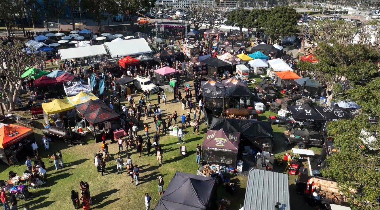 Aerial view of Long Beach BBQ Festival grounds